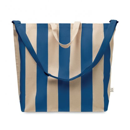Sac De Plage Rayé En Coton Recyclé 46x16x60cm LAGUNA De Face Bleu