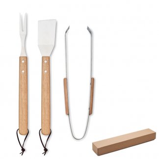 Set à barbecue personnalisé en bois et inox - 3 pièces - SMOKEY