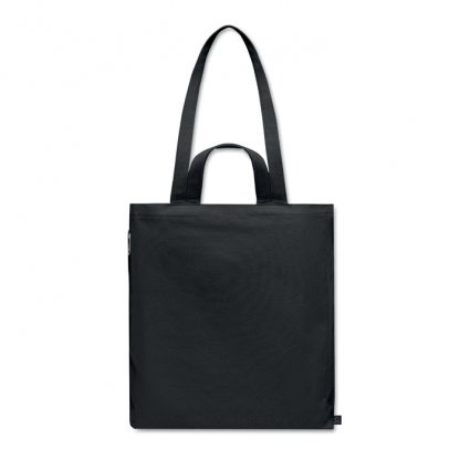 Tote Bag En Coton Et Polyester Recyclés 380g GAVE COLOUR Sac Noir De Dos Avec Double Anse