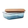 Lunch Box En Verre Avec Couvercle En Bois D'acacia 800ml VITRIO LUNCH Bleu Transparente Ouverte