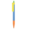 Stylo Bille Publicitaire En Plastique Recyclé Punto Recycled Multicolore, Corps Bleu Clair, Clip Jaune, Embout Orange